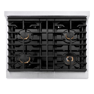 ZLINE Autograph Edition 30 in. Paramount Gas Rangetop with 4 Burners and Porcelain Cooktop in Satin Stainless Steel with Champagne Bronze Accents, Open Box-Great Condition