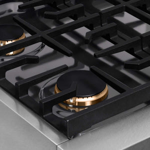 ZLINE Autograph Edition 30 in. Paramount Gas Rangetop with 4 Burners and Porcelain Cooktop in Satin Stainless Steel with Polished Gold Accents, Open Box-Good Condition