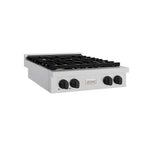 ZLINE Autograph Edition 30 in. Paramount Gas Rangetop with 4 Burners and Porcelain Cooktop in Satin Stainless Steel with Matte Black Accents (SRTSZ-30-MB)