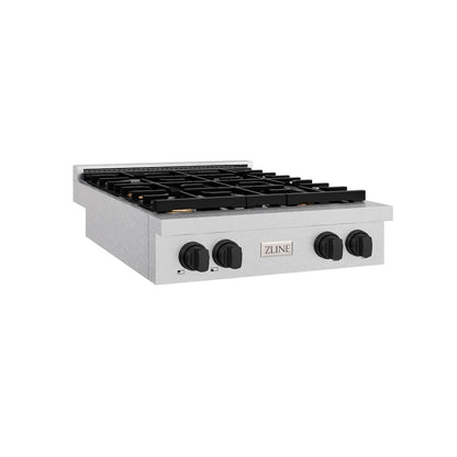 ZLINE Autograph Edition 30 in. Paramount Gas Rangetop with 4 Burners and Porcelain Cooktop in Satin Stainless Steel with Matte Black Accents (SRTSZ-30-MB)