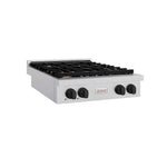 ZLINE Autograph Edition 30 in. Paramount Gas Rangetop with 4 Burners and Porcelain Cooktop in Satin Stainless Steel with Matte Black Accents, Open Box-Good Condition