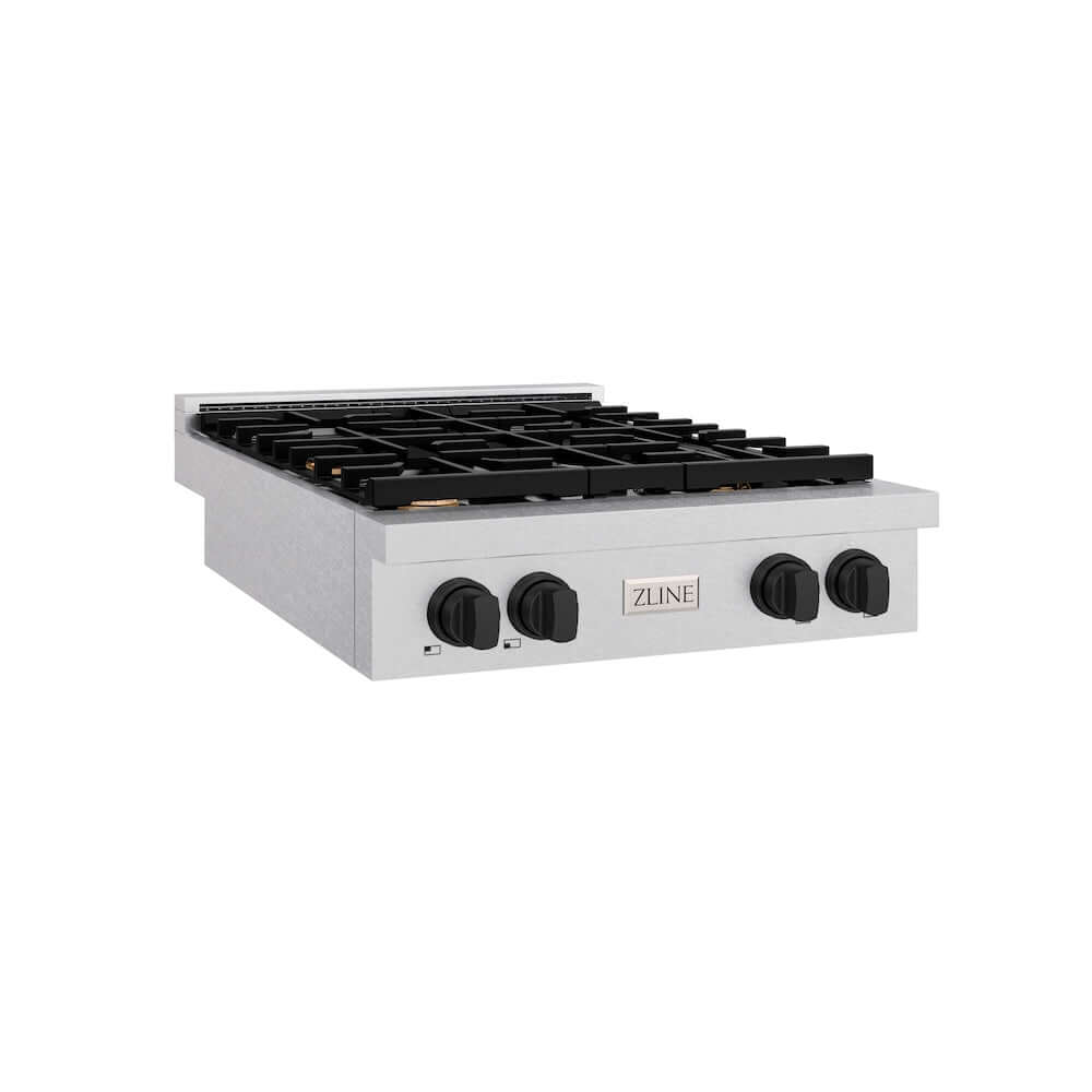 ZLINE Autograph Edition 30 in. Paramount Gas Rangetop with 4 Burners and Porcelain Cooktop in Satin Stainless Steel with Matte Black Accents, Open Box-Good Condition
