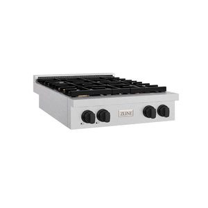 ZLINE Autograph Edition 30 in. Paramount Gas Rangetop with 4 Burners and Porcelain Cooktop in Satin Stainless Steel with Matte Black Accents, Open Box-Great Condition main image.