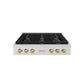 ZLINE Autograph Edition 36 in. Paramount Gas Rangetop with 6 Burners and Porcelain Cooktop in Satin Stainless Steel with Champagne Bronze Accents, Open Box-Great Condition
