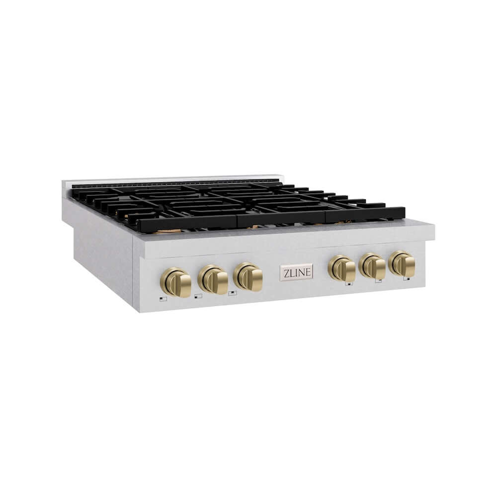 ZLINE Autograph Edition 36 in. Paramount Gas Rangetop with 6 Burners and Porcelain Cooktop in Satin Stainless Steel with Champagne Bronze Accents, Open Box-Good Condition