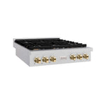 ZLINE Autograph Edition 36 in. Paramount Gas Rangetop with 6 Burners and Porcelain Cooktop in Satin Stainless Steel with Polished Gold Accents, Open Box-Good Condition
