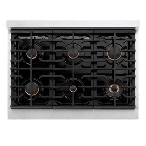 ZLINE Autograph Edition 36 in. Paramount Gas Rangetop with 6 Burners and Porcelain Cooktop in Satin Stainless Steel with Polished Gold Accents, Open Box-Great Condition