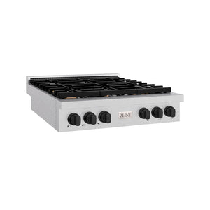 ZLINE Autograph Edition 36 in. Paramount Gas Rangetop with 6 Burners and Porcelain Cooktop in Satin Stainless Steel with Matte Black Accents, Open Box-Great Condition main image.