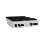 ZLINE Autograph Edition 36 in. Paramount Gas Rangetop with 6 Burners and Porcelain Cooktop in Satin Stainless Steel with Matte Black Accents, Open Box-Good Condition