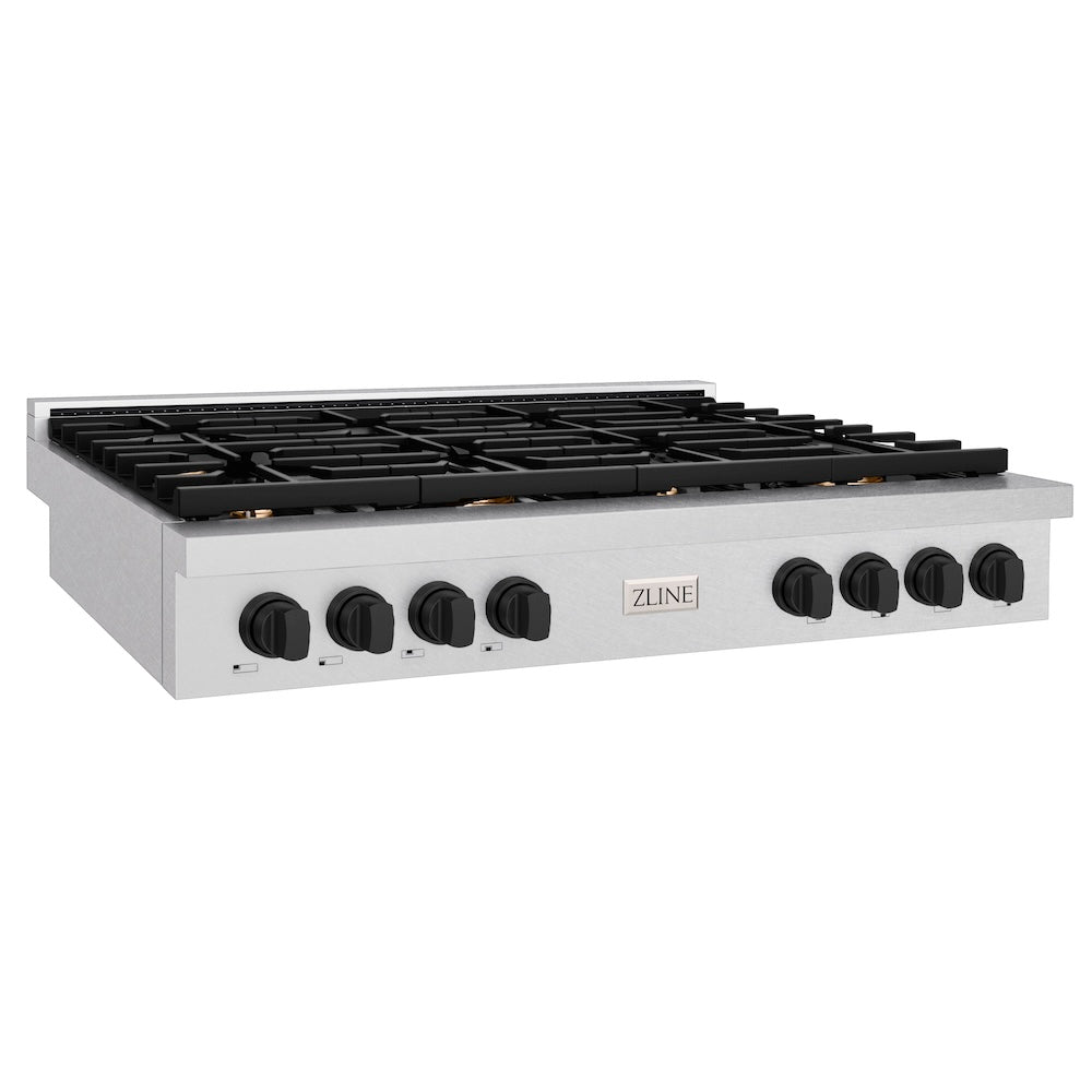 ZLINE 48 in. Autograph Edition Paramount Gas Rangetop with 8 Burners and Porcelain Cooktop in Satin Stainless Steel with Matte Black Accents, Open Box-Great Condition main image.