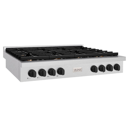 ZLINE 48 in. Autograph Edition Paramount Gas Rangetop with 8 Burners and Porcelain Cooktop in Satin Stainless Steel with Matte Black Accents, Open Box-Great Condition
