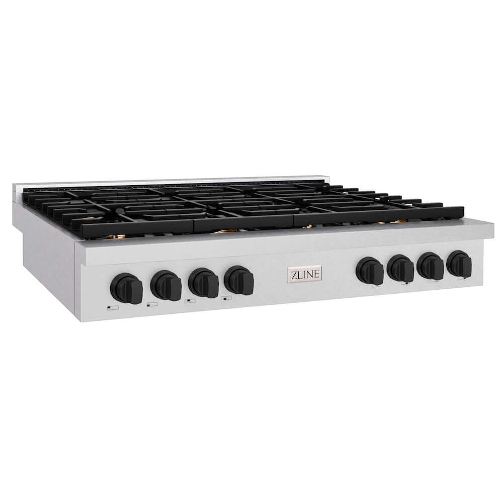 ZLINE 48 in. Autograph Edition Paramount Gas Rangetop with 8 Burners and Porcelain Cooktop in Satin Stainless Steel with Matte Black Accents, Open Box-Good Condition