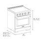 ZLINE Autograph Edition 30 in. 4.2 cu. ft. Paramount Induction Range with 4 Element Cooktop and Electric Convection Oven in Satin Stainless Steel with Polished Gold Accents (SINRSZ-30-G) dimensional diagram.