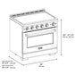 ZLINE Autograph Edition 36 in. 5.2 cu. ft. Paramount Induction Range with 5 Element Cooktop and Electric Convection Oven in Stainless Steel with Black Matte Door and Polished Gold Accents (SINRZ-BLM-36-G) dimensional diagram.