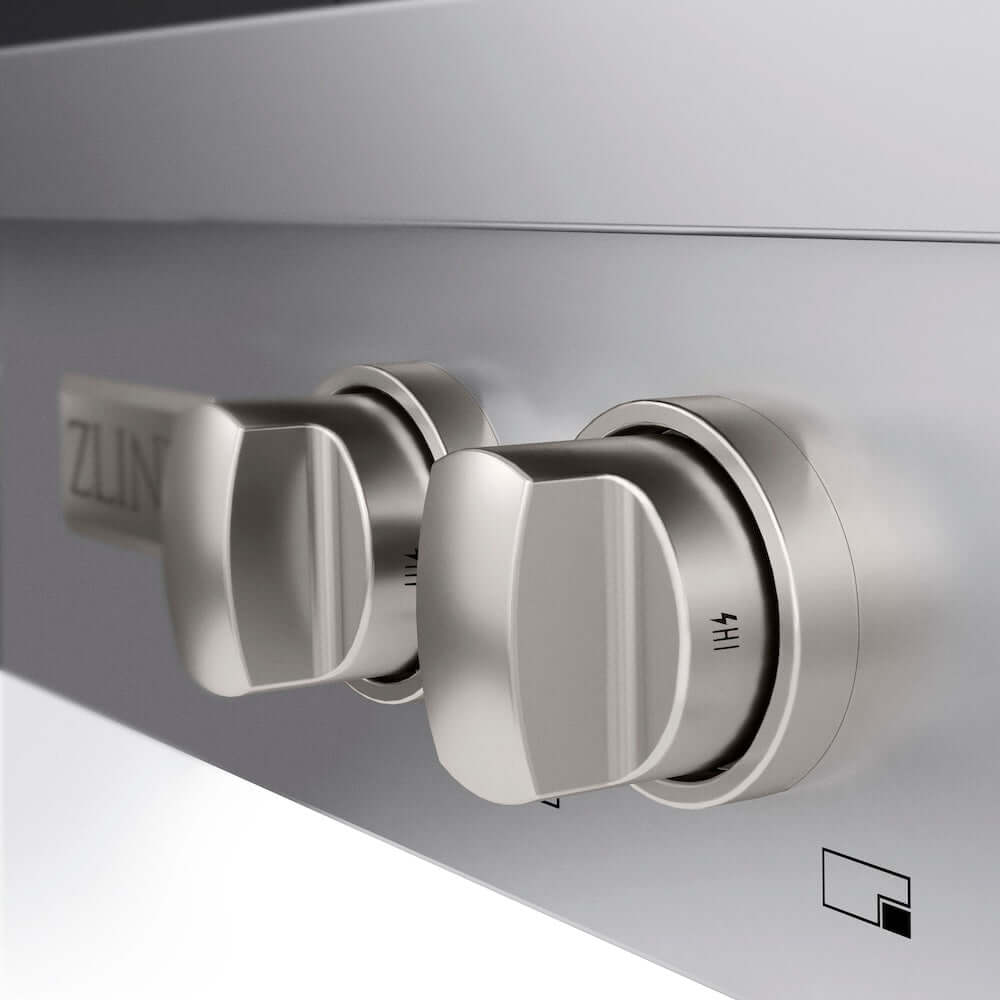 ZLINE 30 in. Paramount Gas Rangetop with 4 Brass Burners and Porcelain Cooktop in Stainless Steel (SRT-BR-30) close-up detail, knobs.