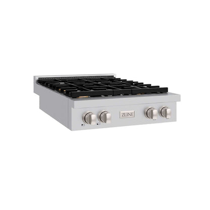 ZLINE 30 in. Paramount Gas Rangetop with 4 Brass Burners and Porcelain Cooktop in Stainless Steel (SRT-BR-30) side.