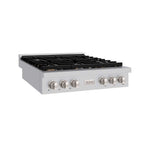 ZLINE 36 in. Paramount Gas Rangetop with 6 Brass Burners and Porcelain Cooktop in Stainless Steel (SRT-BR-36) side.