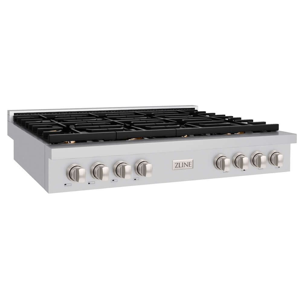 ZLINE 48 in. Paramount Gas Rangetop with 8 Brass Burners and Porcelain Cooktop in Stainless Steel (SRT-BR-48) main image.
