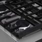 ZLINE 30 in. Paramount Gas Rangetop with 4 Burners and Porcelain Cooktop in Stainless Steel (SRT30) close-up detail, cast iron grates.