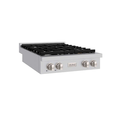 ZLINE 30 in. Paramount Gas Rangetop with 4 Burners and Porcelain Cooktop in Stainless Steel (SRT30) side.