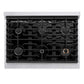 ZLINE 36 in. Paramount Gas Rangetop with 6 Burners and Porcelain Cooktop in Stainless Steel (SRT36) from above, showing cooking surface.