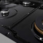 ZLINE 48 in. Paramount Gas Rangetop with 8 Burners and Porcelain Cooktop in Stainless Steel (SRT48) close-up detail, black porcelain cooktop without grates.
