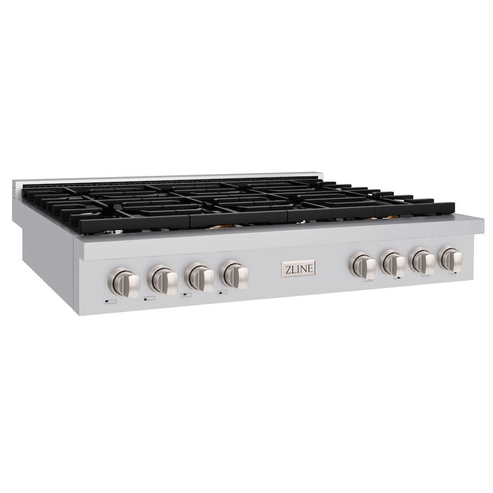 ZLINE 48 in. Paramount Gas Rangetop with 8 Burners and Porcelain Cooktop in Stainless Steel (SRT48) side.