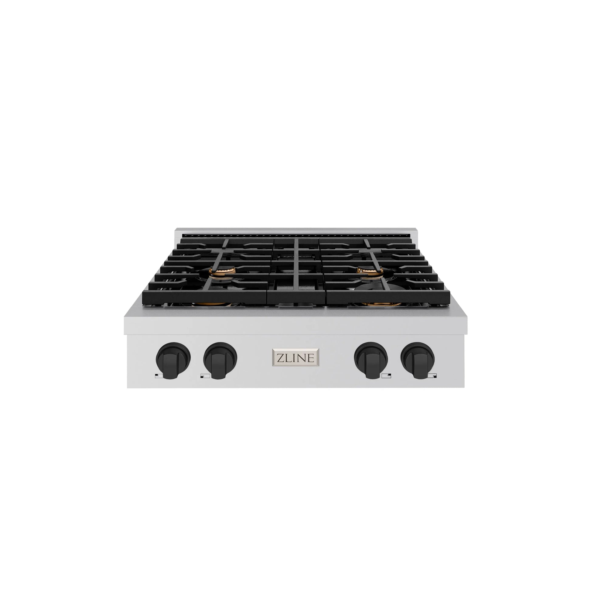 ZLINE Autograph Edition 30 in. Paramount Gas Rangetop with 4 Burners and Porcelain Cooktop in Stainless Steel with Matte Black Accents, Open Box-Great Condition