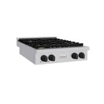ZLINE 30 in. Autograph Edition Paramount Gas Rangetop with 4 Burners and Porcelain Cooktop in Stainless Steel with Matte Black Accents (SRTZ-30-MB) side.