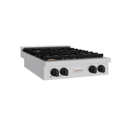 ZLINE Autograph Edition 30 in. Paramount Gas Rangetop with 4 Burners and Porcelain Cooktop in Stainless Steel with Matte Black Accents, Open Box-Great Condition