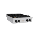 ZLINE Autograph Edition 30 in. Paramount Gas Rangetop with 4 Burners and Porcelain Cooktop in Stainless Steel with Matte Black Accents, Open Box-Great Condition main image.