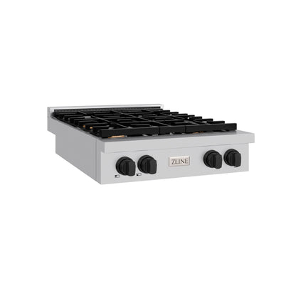ZLINE Autograph Edition 30 in. Paramount Gas Rangetop with 4 Burners and Porcelain Cooktop in Stainless Steel with Matte Black Accents, Open Box-Great Condition main image.