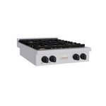 ZLINE Autograph Edition 30 in. Paramount Gas Rangetop with 4 Burners and Porcelain Cooktop in Stainless Steel with Matte Black Accents, Open Box-Good Condition