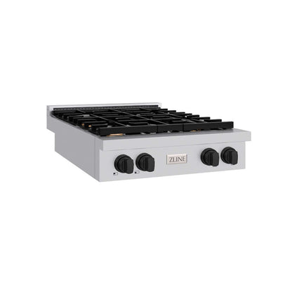 ZLINE Autograph Edition 30 in. Paramount Gas Rangetop with 4 Burners and Porcelain Cooktop in Stainless Steel with Matte Black Accents, Open Box-Good Condition
