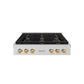 ZLINE 36 in. Autograph Edition Paramount Gas Rangetop with 6 Burners and Porcelain Cooktop in Stainless Steel with Champagne Bronze Accents (SRTZ-36-CB) front.