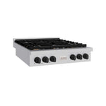 ZLINE 36 in. Autograph Edition Paramount Gas Rangetop with 6 Burners and Porcelain Cooktop in Stainless Steel with Matte Black Accents (SRTZ-36-MB) side.