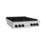 ZLINE Autograph Edition 36 in. Paramount Gas Rangetop with 6 Burners and Porcelain Cooktop in Stainless Steel with Matte Black Accents, Open Box-Good Condition