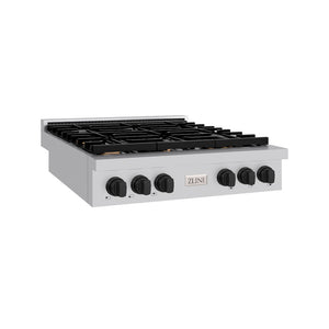 ZLINE Autograph Edition 36 in. Paramount Gas Rangetop with 6 Burners and Porcelain Cooktop in Stainless Steel with Matte Black Accents, Open Box-Great Condition main image.