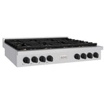 ZLINE 48 in. Autograph Edition Paramount Gas Rangetop with 8 Burners and Porcelain Cooktop in Stainless Steel with Matte Black Accents (SRTZ-48-MB) side.