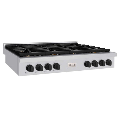 ZLINE 48 in. Autograph Edition Paramount Gas Rangetop with 8 Burners and Porcelain Cooktop in Stainless Steel with Matte Black Accents, Open Box-Good Condition