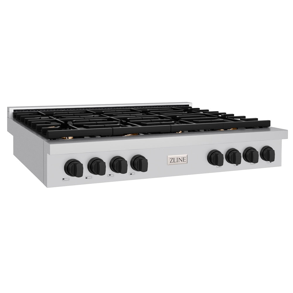 ZLINE 48 in. Autograph Edition Paramount Gas Rangetop with 8 Burners and Porcelain Cooktop in Stainless Steel with Matte Black Accents, Open Box-Great Condition main image.
