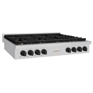 ZLINE 48 in. Autograph Edition Paramount Gas Rangetop with 8 Burners and Porcelain Cooktop in Stainless Steel with Matte Black Accents, Open Box-Great Condition main image.