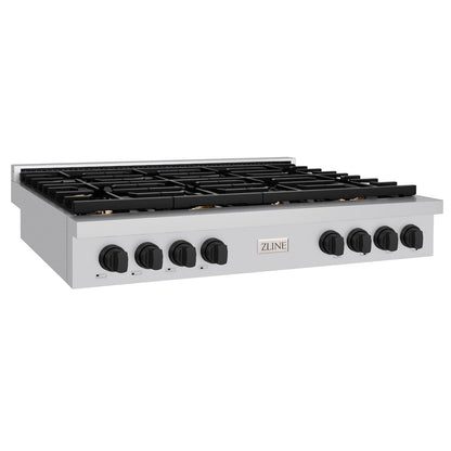 ZLINE 48 in. Autograph Edition Paramount Gas Rangetop with 8 Burners and Porcelain Cooktop in Stainless Steel with Matte Black Accents, Open Box-Great Condition