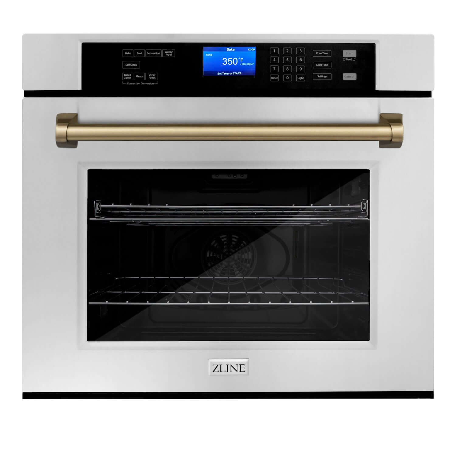 ZLINE Autograph Edition 30 in. Electric Single Wall Oven with Self Clean and True Convection in Stainless Steel and Champagne Bronze Accents (AWSZ-30-CB)
