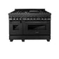 ZLINE 48 in. 6.0 cu. ft. Legacy Dual Fuel Range with 7 Burner Gas Cooktop and 2 Electric Ovens in Black Stainless Steel, Open Box-Good Condition