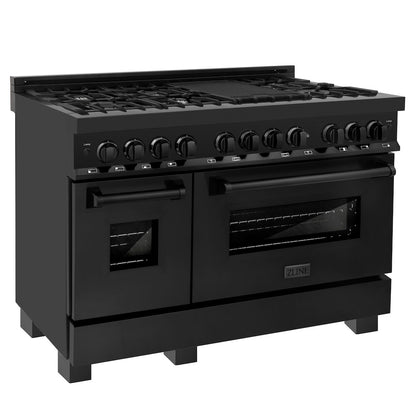 ZLINE 48 in. 6.0 cu. ft. Legacy Dual Fuel Range with 7 Burner Gas Cooktop and 2 Electric Ovens in Black Stainless Steel, Open Box-Good Condition