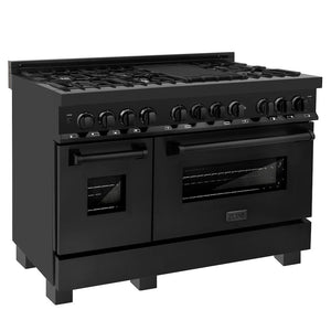 ZLINE 48 in. 6.0 cu. ft. Legacy Dual Fuel Range with 7 Burner Gas Cooktop and 2 Electric Ovens in Black Stainless Steel, Open Box-Great Condition main image.