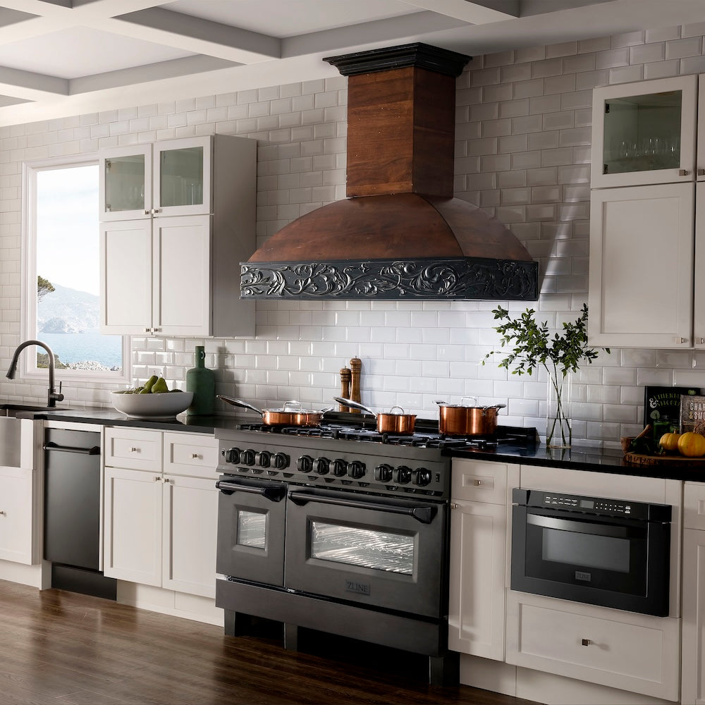 ZLINE 48 in. 6.0 cu. ft. Legacy Dual Fuel Range with 7 Burner Gas Cooktop and 2 Electric Ovens in Black Stainless Steel, Open Box-Good Condition