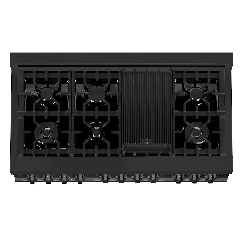 ZLINE 48 in. 6.0 cu. ft. Legacy Dual Fuel Range with 7 Burner Gas Cooktop and 2 Electric Ovens in Black Stainless Steel, Open Box-Good Condition