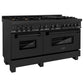 ZLINE 60 in. 7.4 cu. ft. Legacy Dual Fuel Range with Gas Cooktop and 2 Electric Convection Ovens in Black Stainless Steel with 8 Brass Burners, Open Box-Great Condition